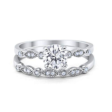 Round Art Deco Engagement Piece Ring Simulated CZ 925 Sterling Silver